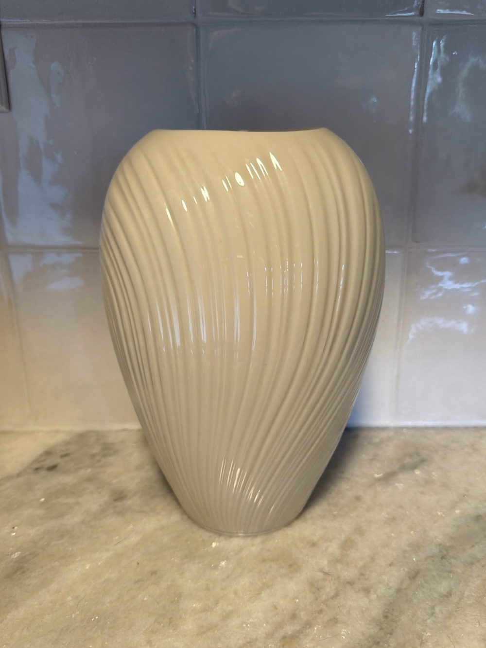 Lenox Elegant Cream Ceramic Ripple Vase 10”- Home Accents